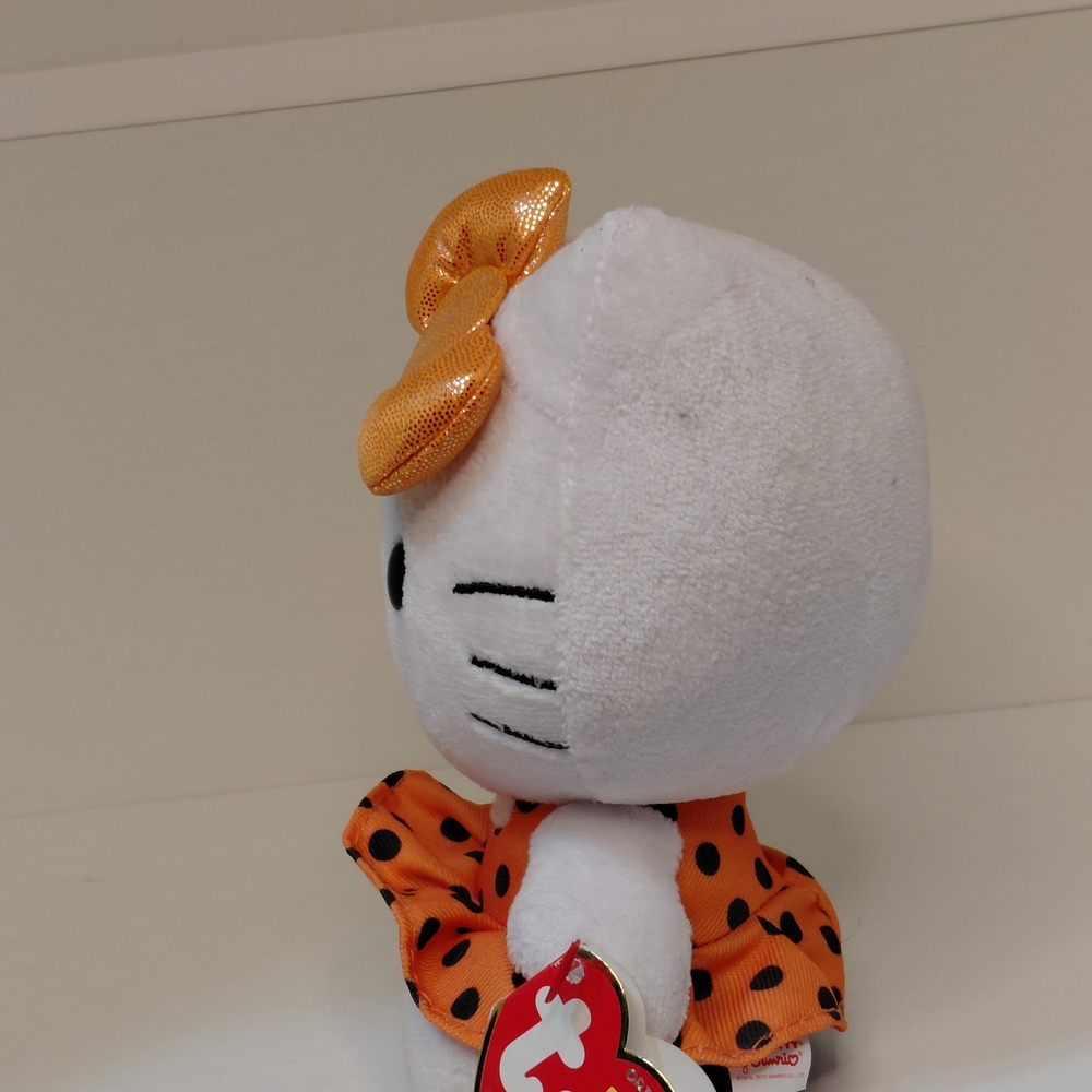 Ty Hello Kitty Plush Orange Polka Dress, Metallic Bow by Beanie Babies Company - Picture 3 of 13